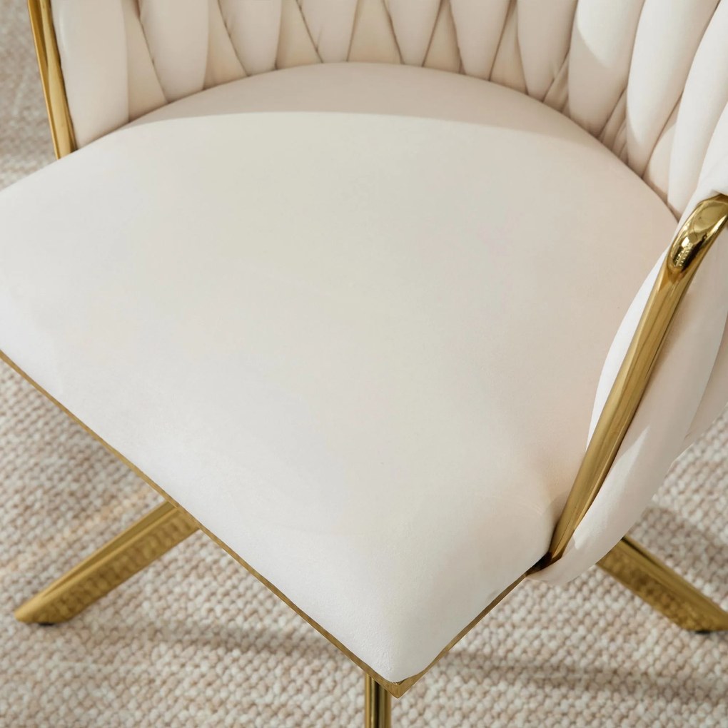 Set de 2 scaune pivotante din catifea, Fildeș | Aosom Romania