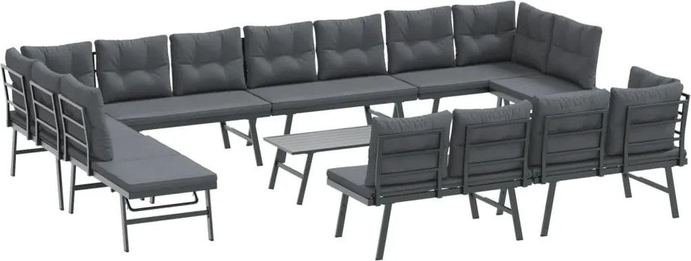 vidaXL Bănci de grădină cu perne 9 buc negru oțel vopsit electrostatic