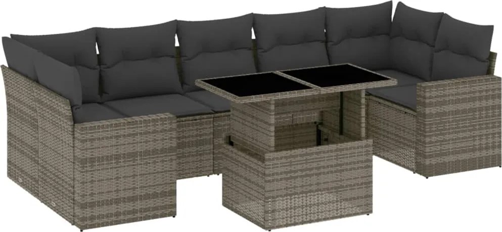 vidaXL Set canapele de grădină cu perne, 8 piese, gri, poliratan