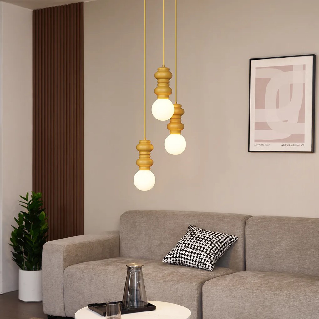 Lampă pendantă retro galben muștar cu sticlă mată 3 lumini - Fedde