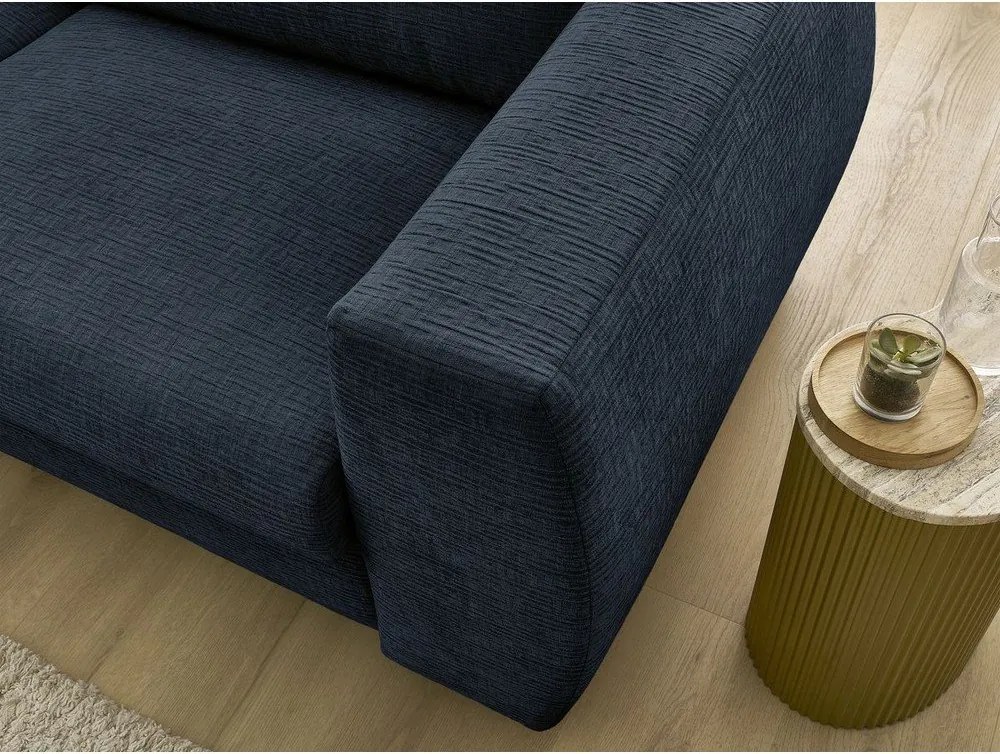 Canapea albastru-închis pentru dormitul zilnic/extensibilă cu tapițerie din chenille 220 cm Hugo – Bobochic Paris