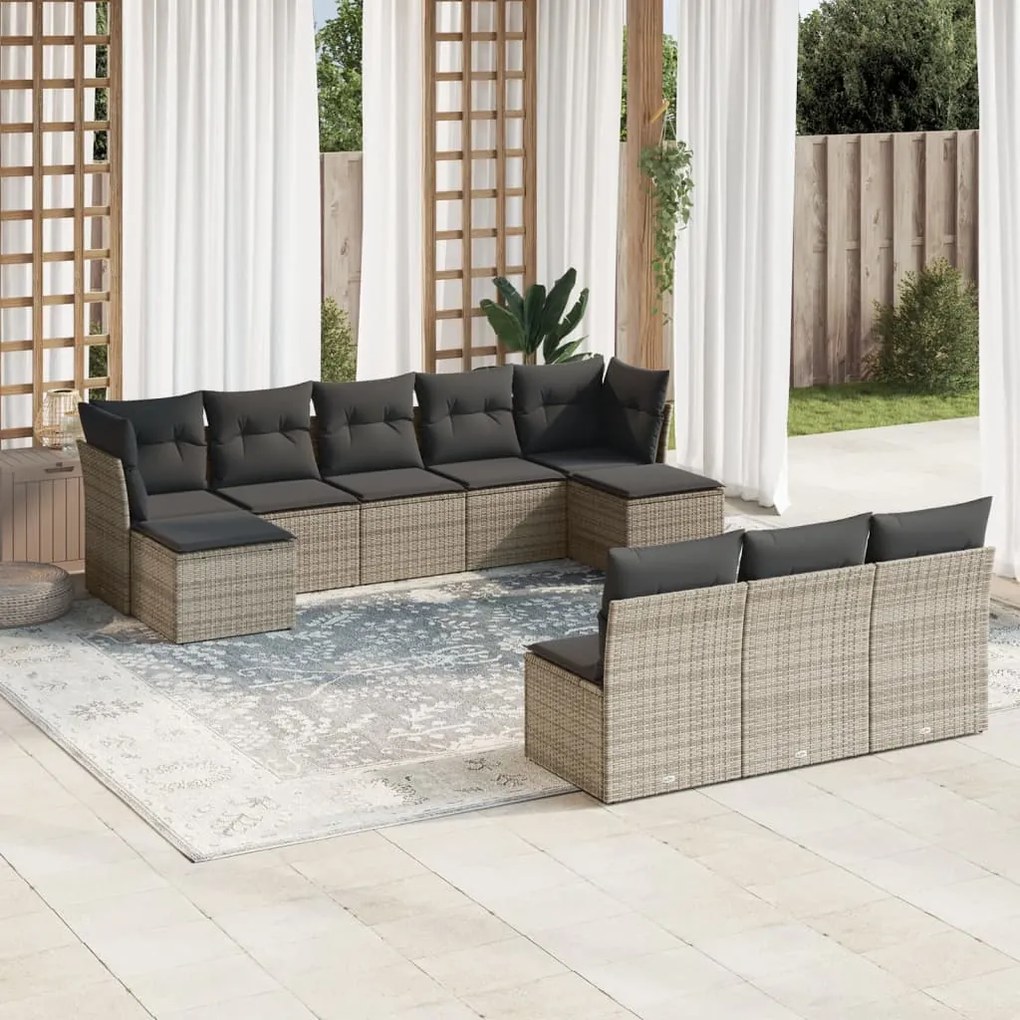 3218290 vidaXL Set mobilier de grădină cu perne, 10 piese, gri, poliratan