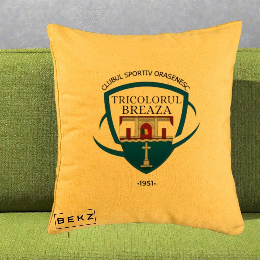 Perna Personalizata CSO Tricolorul Breaza 1951, 40x40 cm, Galben, Husa Detasabila, Perna Inclusa, BEKZ®