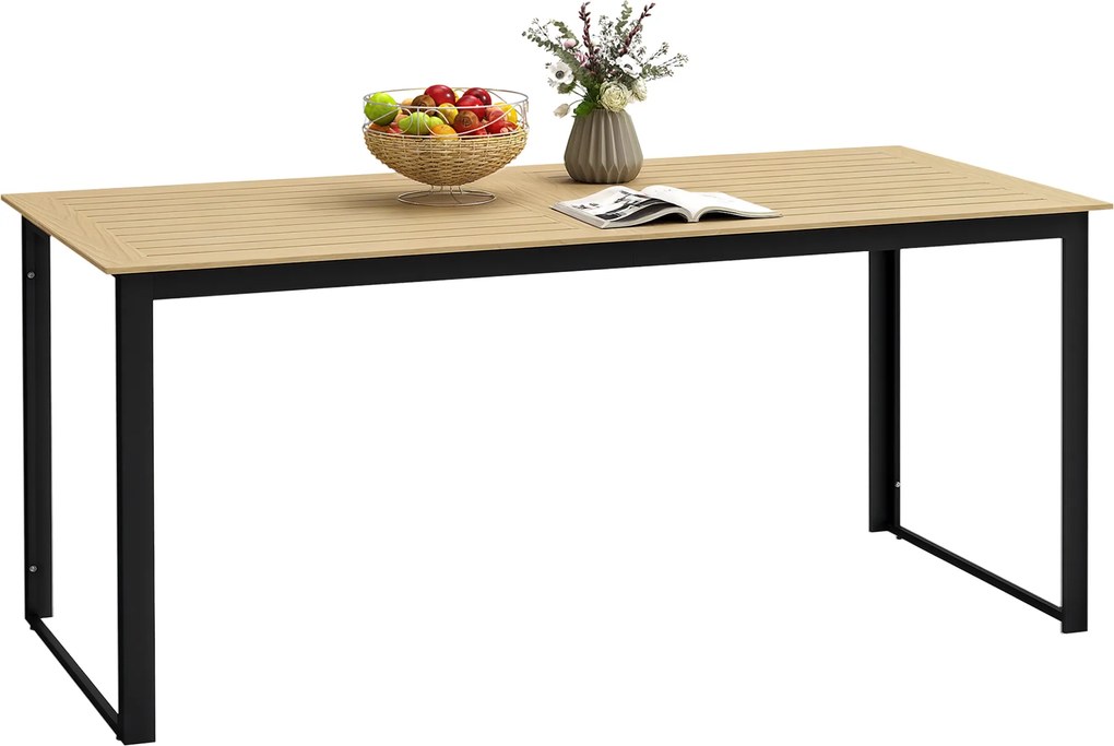 Outsunny Masă de grădină metalică 175x78 cm rezistentă la intemperii, masă pentru balcon cu aspect de lemn, masă de luat masa cu suprafață antiderapantă negru | Aosom Romania