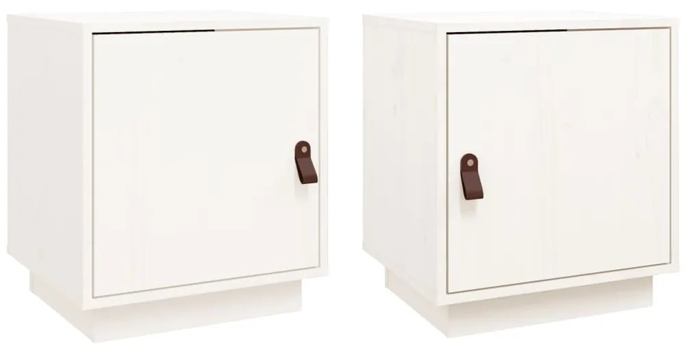 818278 vidaXL Noptiere, 2 buc., alb, 40x34x45 cm, lemn masiv de pin