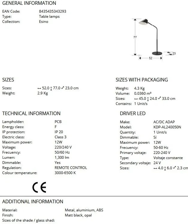 Veioza/Lampa de masa LED design modern Esino negru
