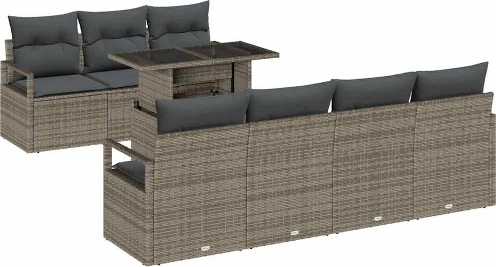 vidaXL Set de canapele pentru grădină cu pernă 8 pcs Gri Rattan poli