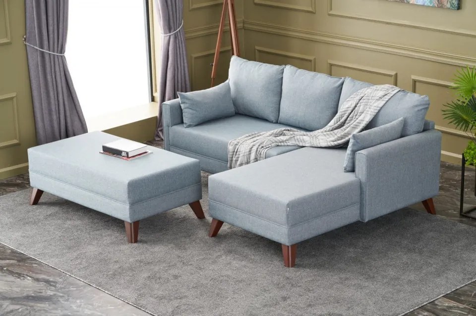 Coltar Extensibil si Taburet Bella Soft Mini Köşe Right, Albastru