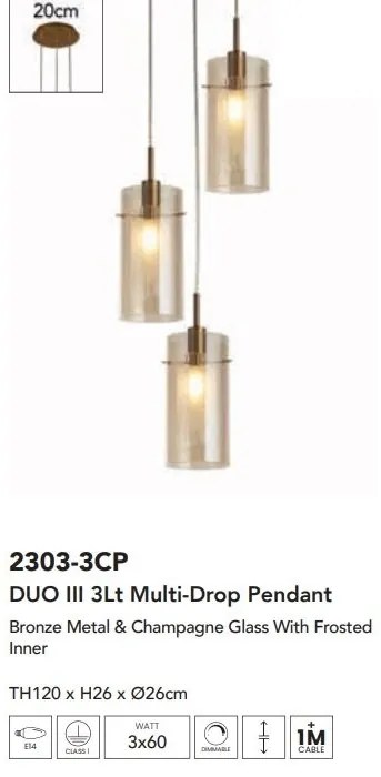 Lustra moderna cu 3 pendule Duo III