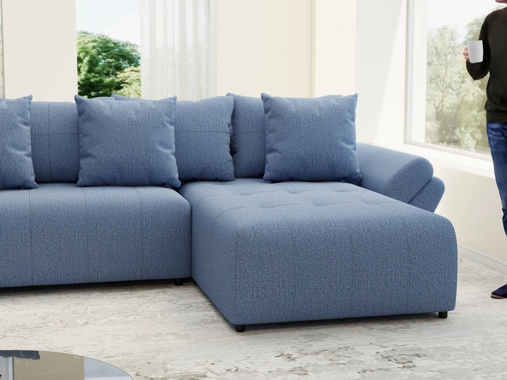 Colțar extensibil dumonde cu ladă de depozitare si sezut confortabil din spuma high-density, Berlin U Enjoy Blue 380x180 cm