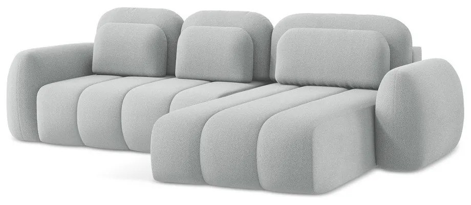 Colțar gri deschis extensibil/cu spațiu de depozitare cu tapițerie din țesătură bouclé (cu colț pe partea dreaptă/cu șezlong) Pele – Makamii