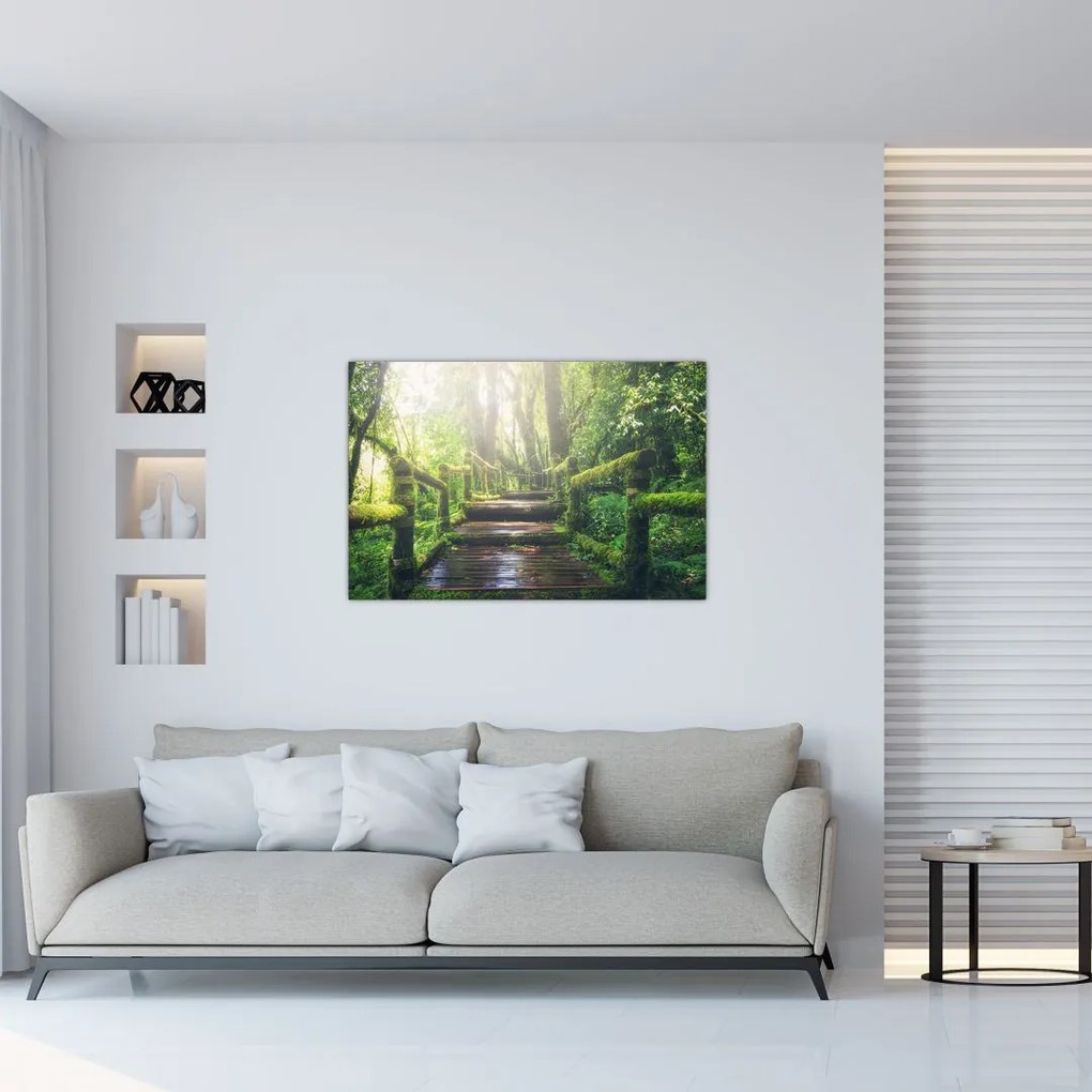 Tablou - trepte din lemn în pădure (90x60 cm)