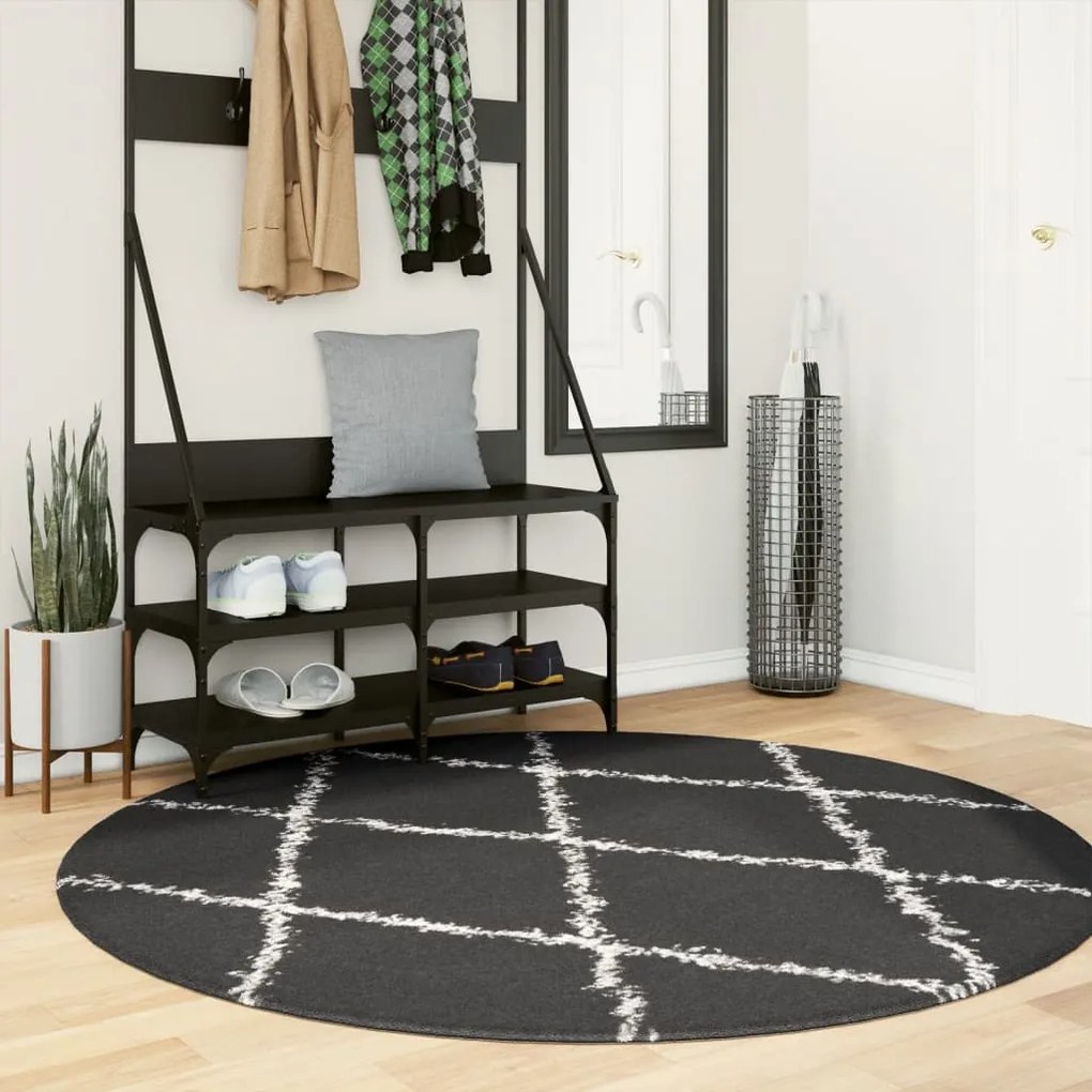 vidaXL Covor pufos &quot;PAMPLONA&quot; fire înalte negru/crem modern Ø 160 cm