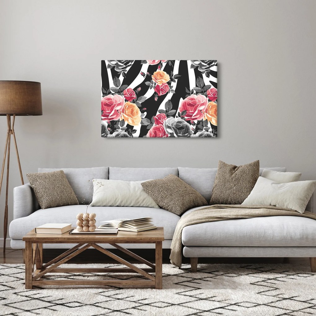 Tablou cu trandafiri înfloriți (90x60 cm)