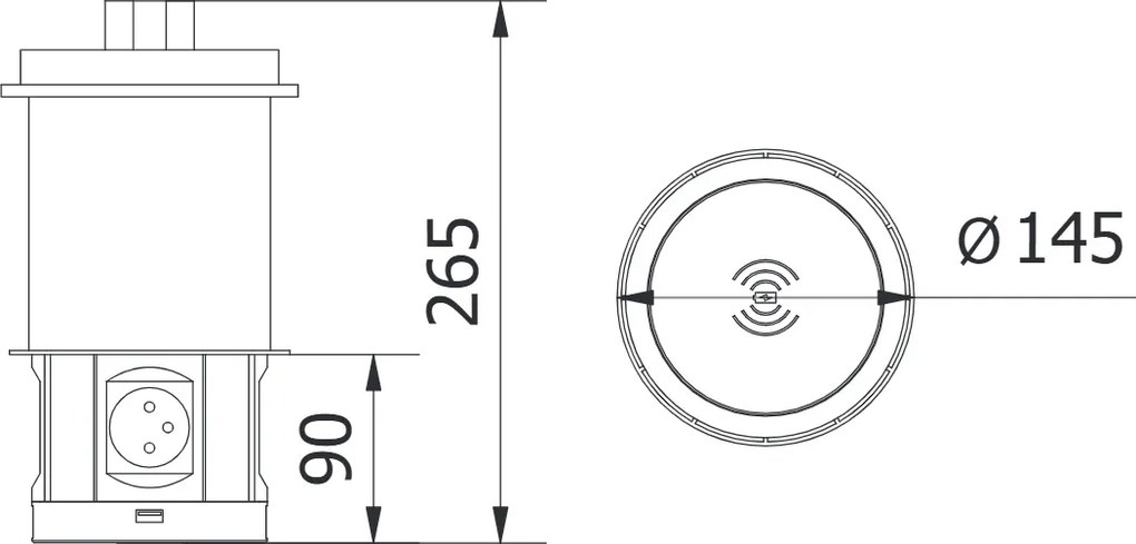 Priza incorporabila in blat Comfort Plus GTV, incarcator wireless 5W, 4 prize Schuko, 2 x USB A, 2 x RJ45, negru, D: 120 mm D:120 mm, Aluminiu
