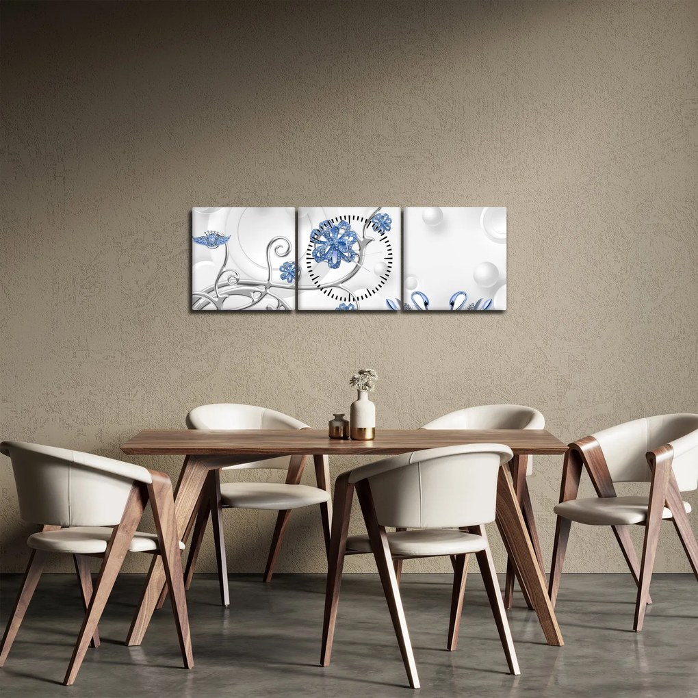 Tablou - Lebede albastre (cu ceas) (90x30 cm)