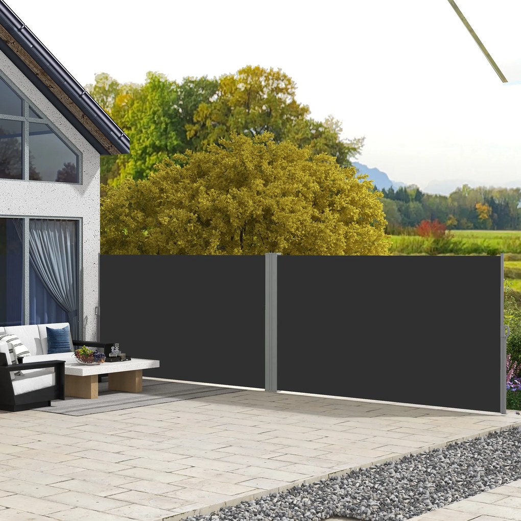 Outsunny Dublu store lateral Paravan opac retractabil dim. 6L x 1,80H m Poliester Anti-UV Gri și negru | Aosom Romania
