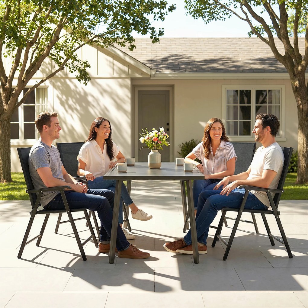 Outsunny Set de 4 scaune de grădină pliabile Structură oțel robustă fără asamblare Spătar înalt ergonomic 58x62x97cm Negru | Aosom Romania