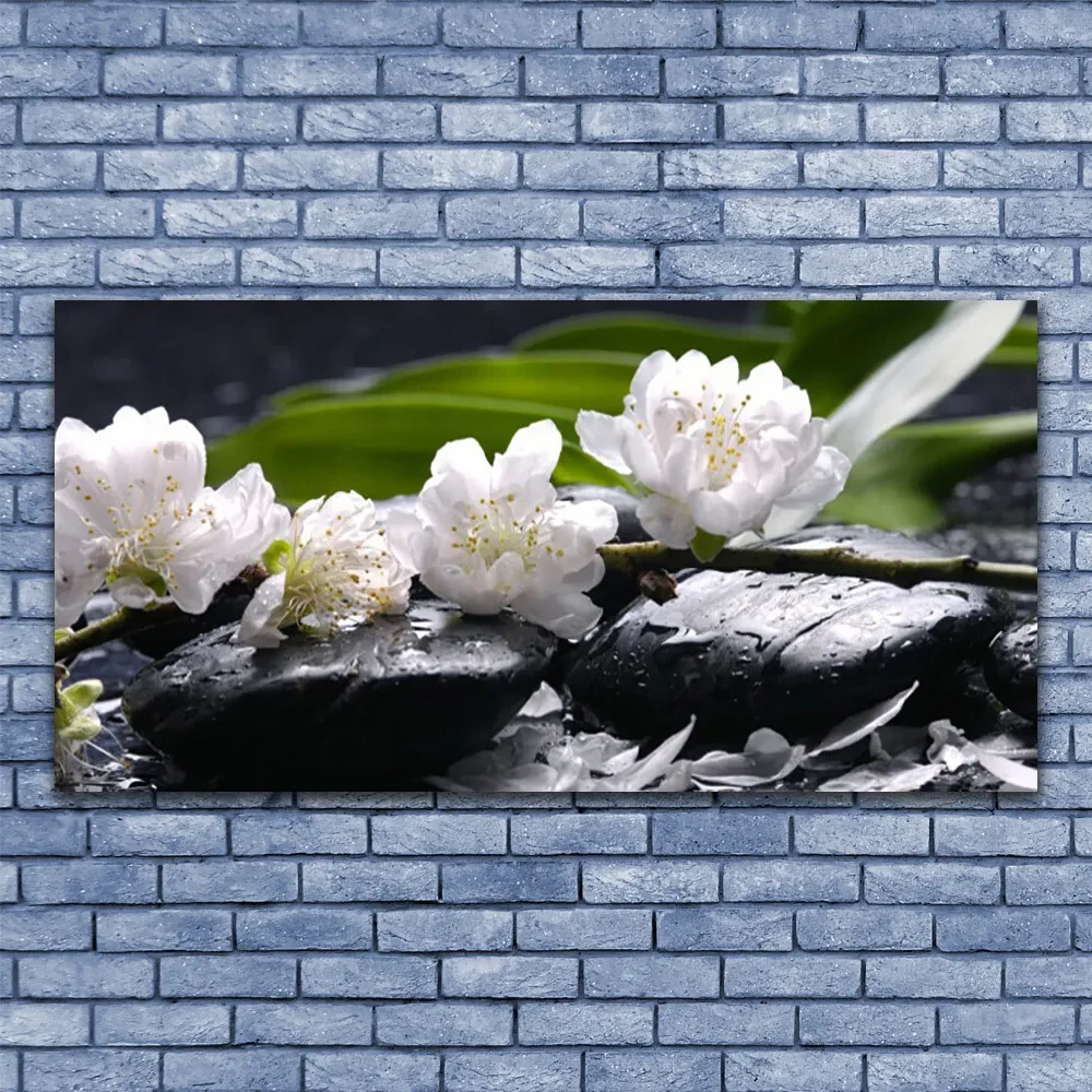 Tablou pe panza canvas Pietre florale flori alb negru