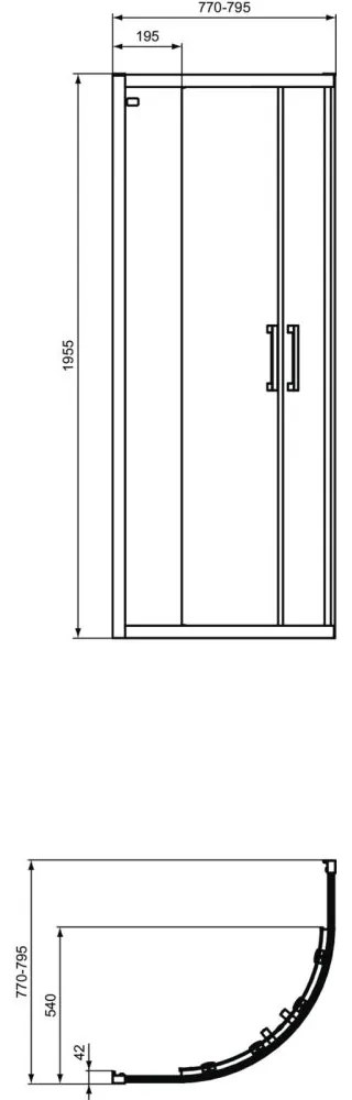 Cabina de dus semirotunda 80x80 cm Ideal Standard Connect 2 cu usi glisante profil crom lucios 800x800 mm, Crom lucios