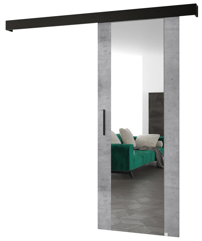 Uși culisante 90 cm Sharlene II (beton + negru mat + negru) (cu oglindă). 1043634