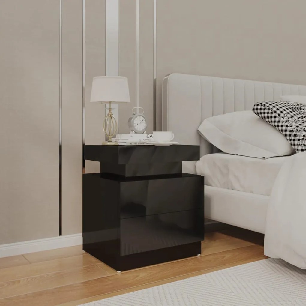 326856 vidaXL Noptieră, negru extralucios, 45x35x52 cm, lemn prelucrat