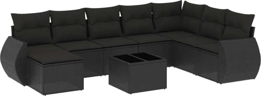 vidaXL Set mobilier de grădină cu perne, 9 piese, negru, poliratan