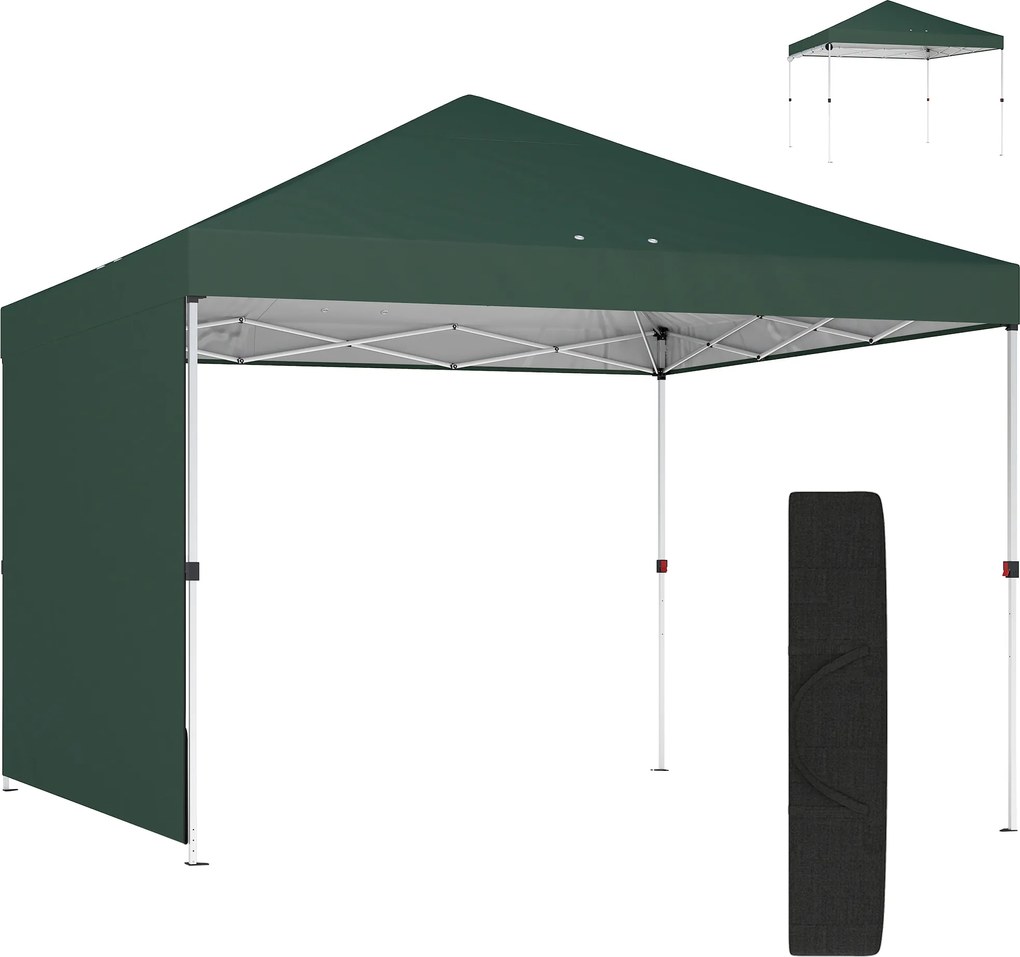 Outsunny Carpa Plegable Pop-up 3x3 m con Pared Lateral UPF50+ Altura Ajustable Empuje Central Bolsa de Transporte Verde | Aosom Romania