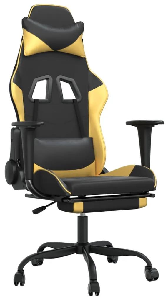 3143655 vidaXL Scaun de gaming cu suport picioare negru/auriu, piele ecologică