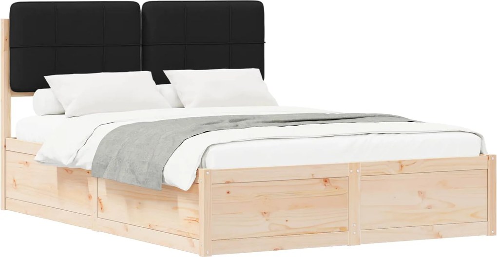 vidaXL Cadru de pat cu tăblie tapițată cu headboard Negru 135 x 190 cm