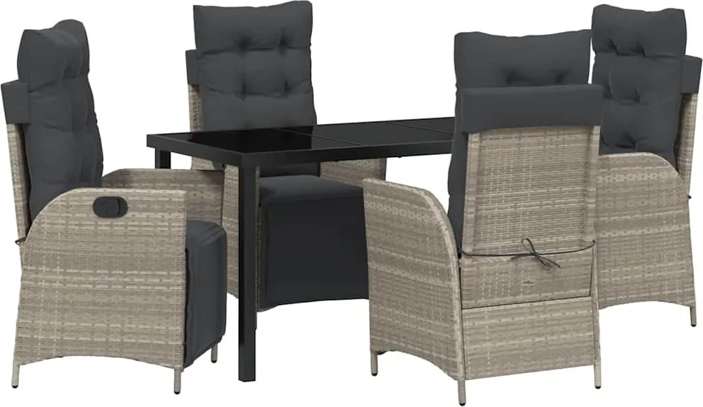 vidaXL Set de masă pentru grădină cu pernă 5 pcs Gri deschis poliratan