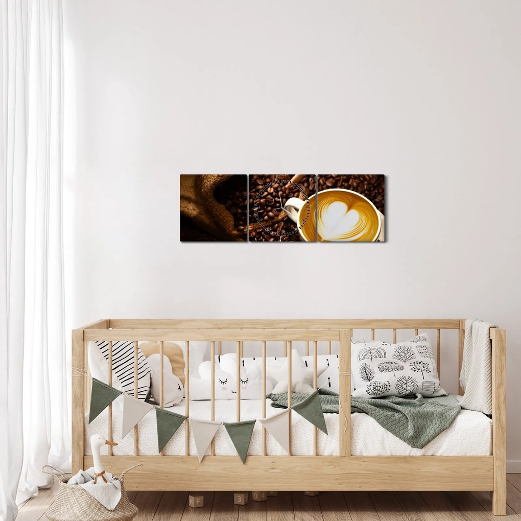 Tablou - O ceașcă de cafea (cu ceas) (90x30 cm)