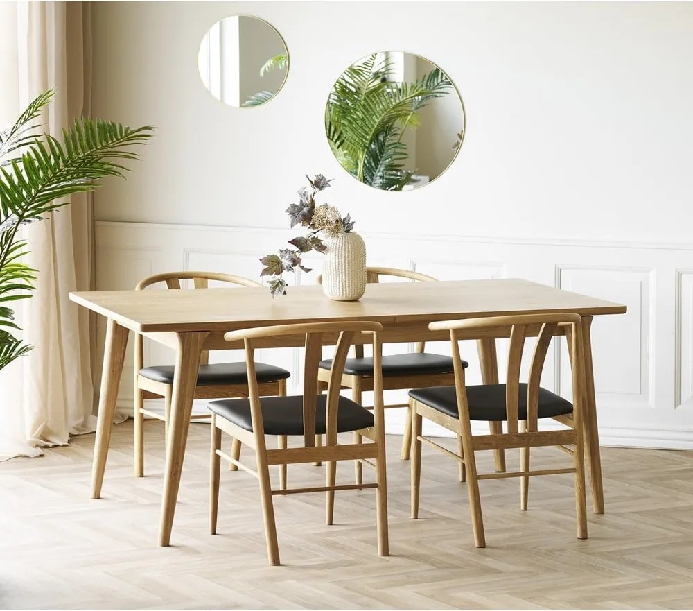 Masă de dining extensibilă cu aspect de lemn de stejar cu blat suplimentar 90x180 cm Darwin – House Nordic