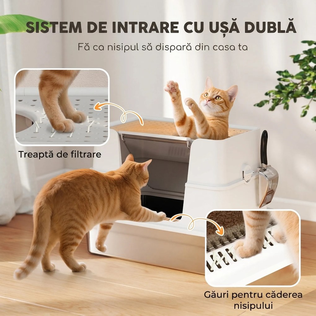 PawHut Litieră pentru Pisici Închisă din Oțel Inoxidabil XL cu Capac, Gri Deschis | Aosom Romania