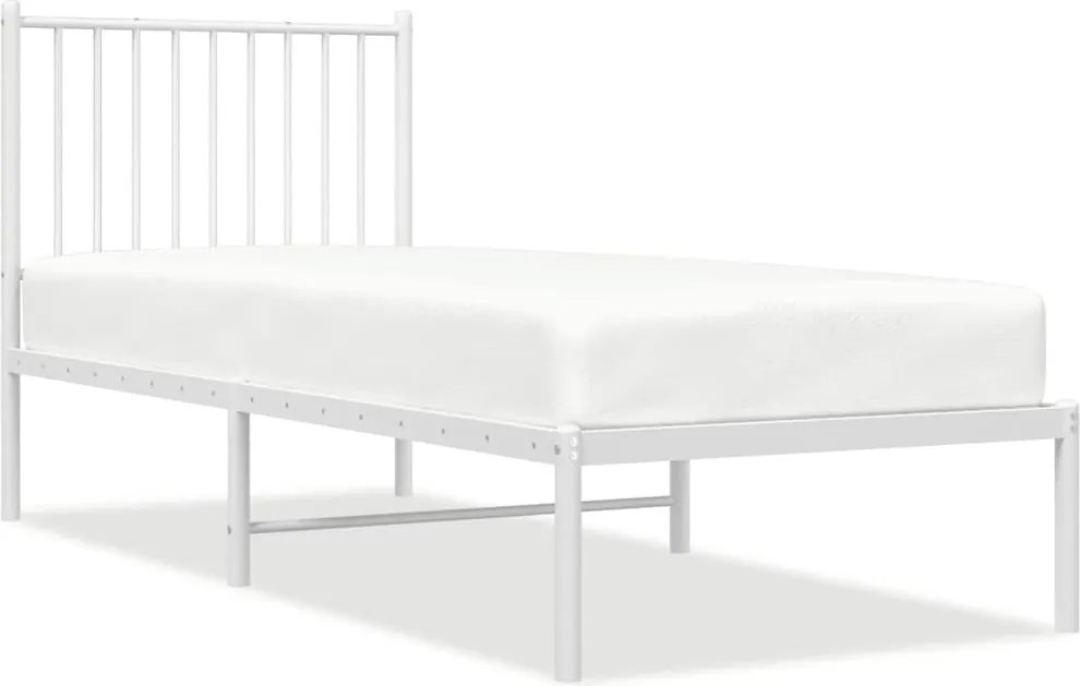 vidaXL Cadru de pat metalic fără saltea, cu tăblie, alb, 75x190 cm