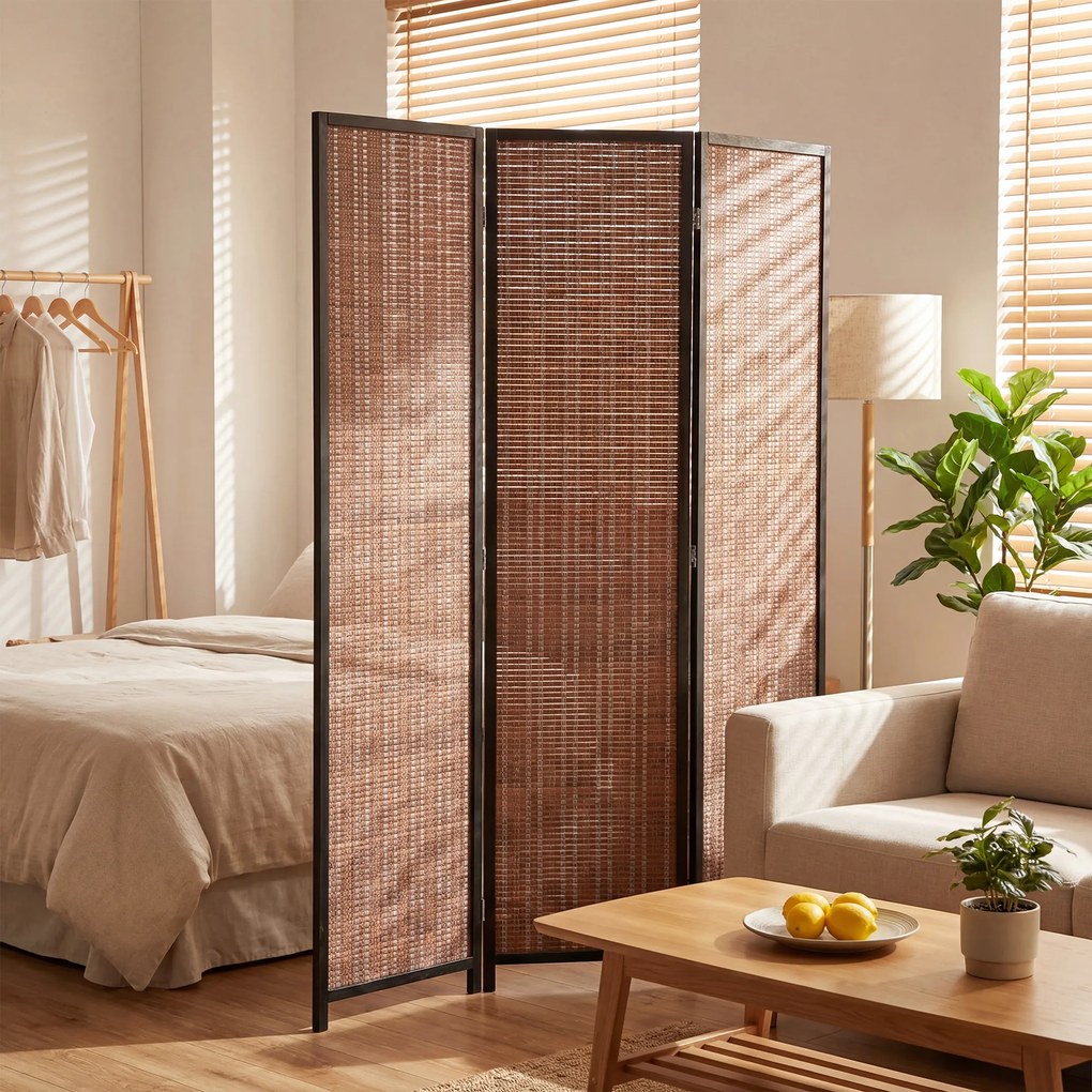 HOMCOM Paravan din lemn separator de cameră panou despărțitor pliabil 3 panouri 135 x 180 cm maro | Aosom Romania