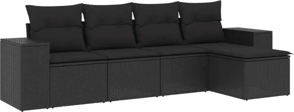 vidaXL Set mobilier de grădină cu perne, 5 piese, negru, poliratan