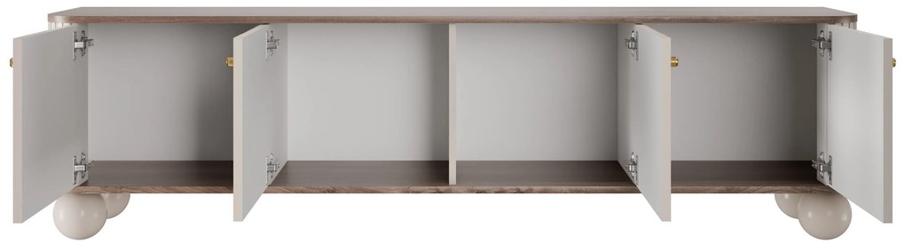 Comodă TV Vesper 4D 187 cm - cașmir / nuc / mânere aurii / picioare sferice