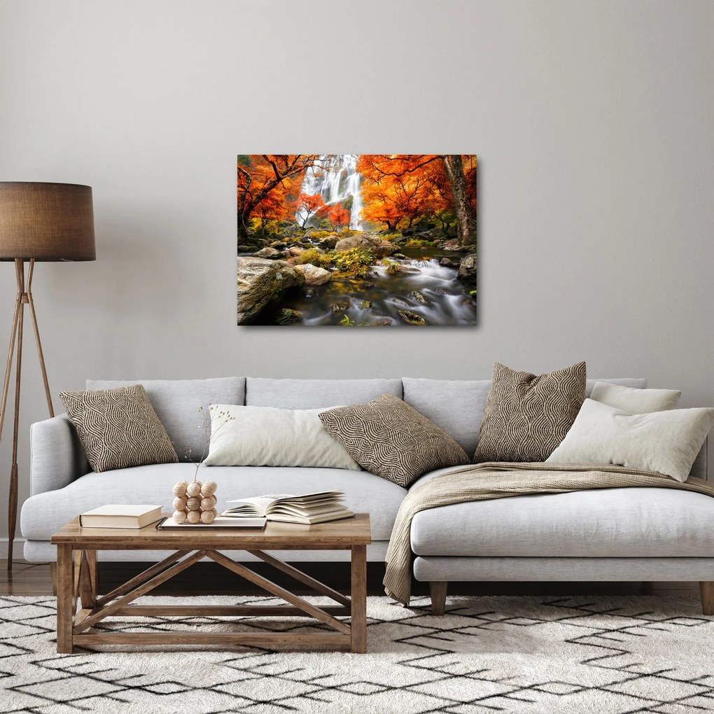 Tablou - Cascade în peisaj de toamnă, portocaliu (70x50 cm)