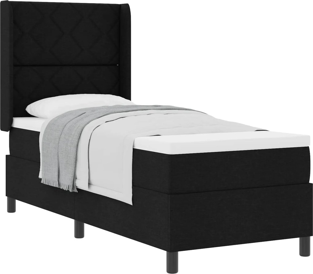 vidaXL Pat cu arcuri cu saltea cu headboard Negru 200 x 80 cm țesătură