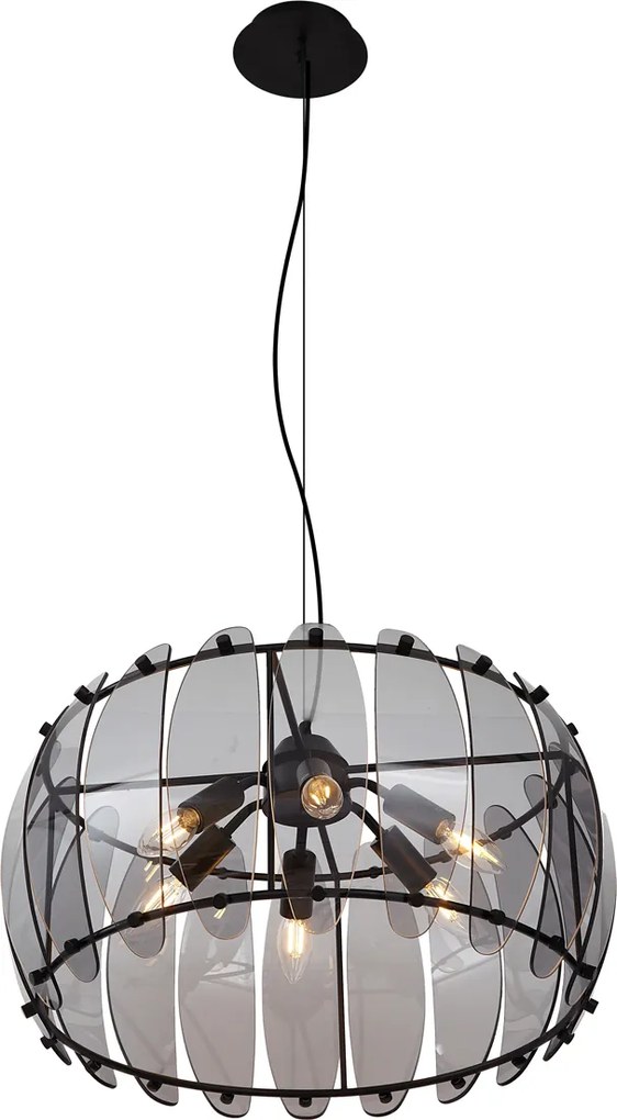 Lampă suspendată inteligentă neagră cu sticlă fumurie rotundă cu 6 lumini, incl. WiFi C35 - Mochan