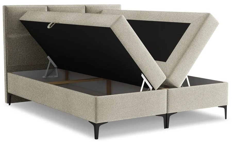 Pat boxspring taupe cu spațiu de depozitare 180x200 cm Pakalana – Makamii