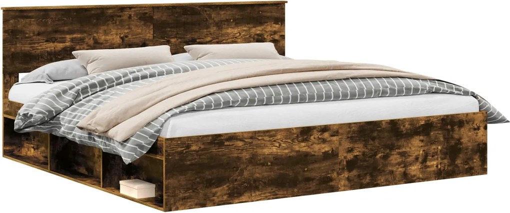 vidaXL Cadru de pat Stejar fumuriu 200 x 200 cm Lemn de pin masiv