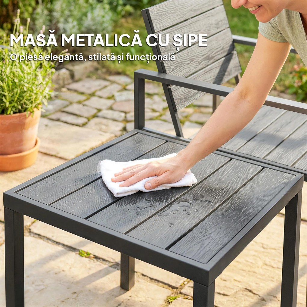 Outsunny Set Bistro Grădină 3 Piese pentru 2 Persoane, Masă și Scaune de Exterior cu Cadru Metalic, Mobilier din Plastic pentru Terasă | Aosom Romania