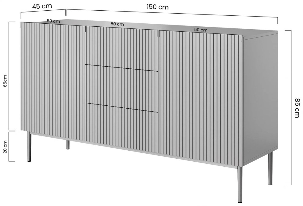 Comodă cu sertare Nicole 150 cm - alb mat / picioare aurii