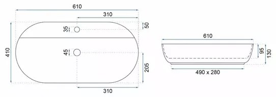 Lavoar pe blat Rea Aura oval finisaj alb marmura lucios 61 cm