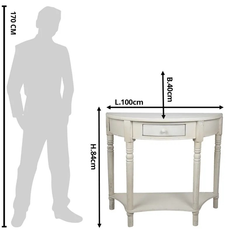 Consola alba, din lemn, cu un sertar, Clemoire