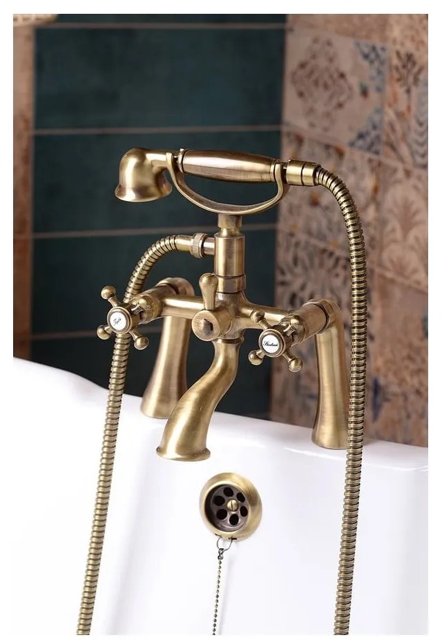 Baterie argintiu-mat pentru cadă cu montare pe perete (2 ieșiri) Antea – Sapho