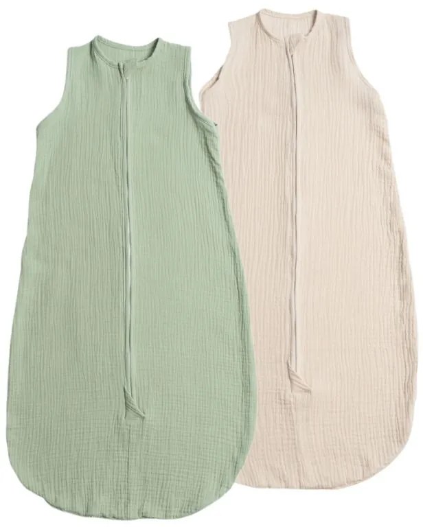 Set 2 saci de dormit de vara pentru copii din muselina dubla 3-18 Kidizi Mint Natur, 0.3 tog