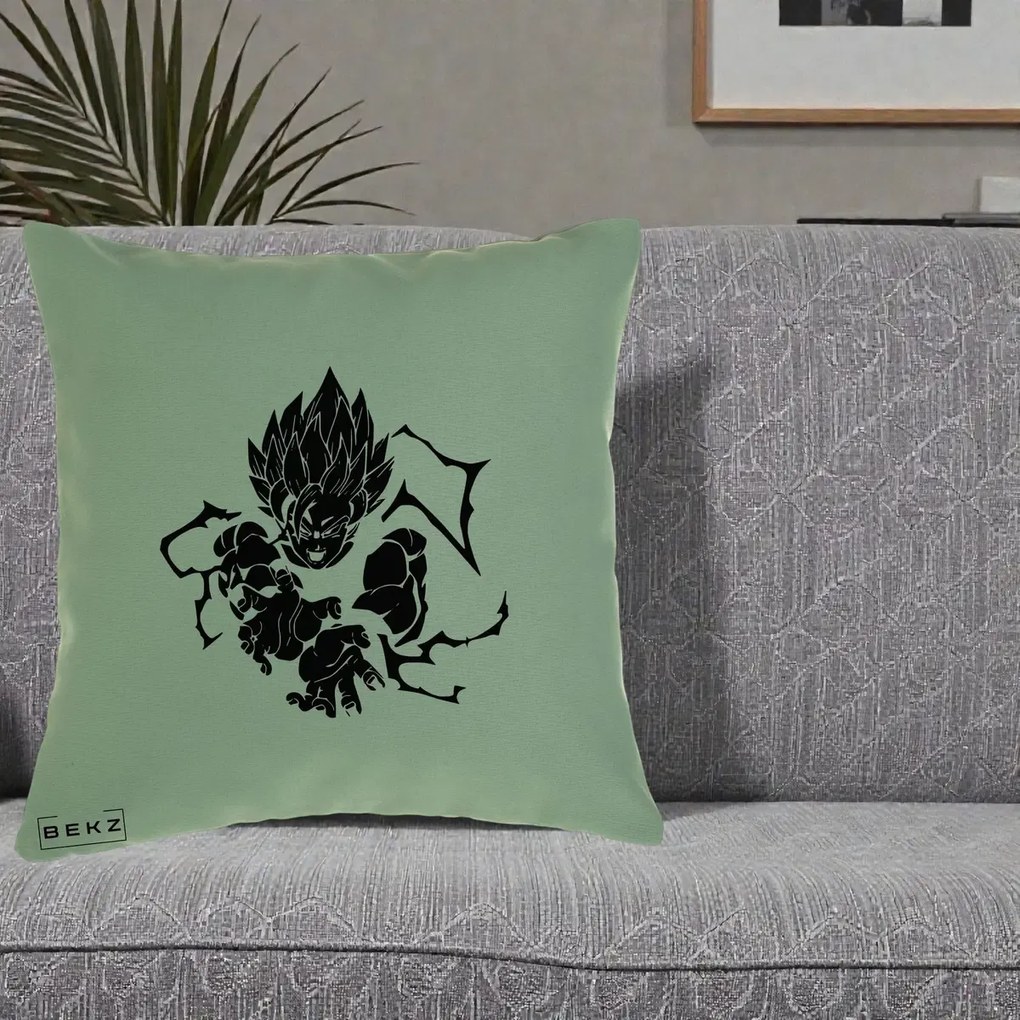 Perna Personalizata Dragon Ball Goku Super Saiyan Silueta, 40x40 cm, Verde, Husa Detasabila, Perna Inclusa, BEKZ®